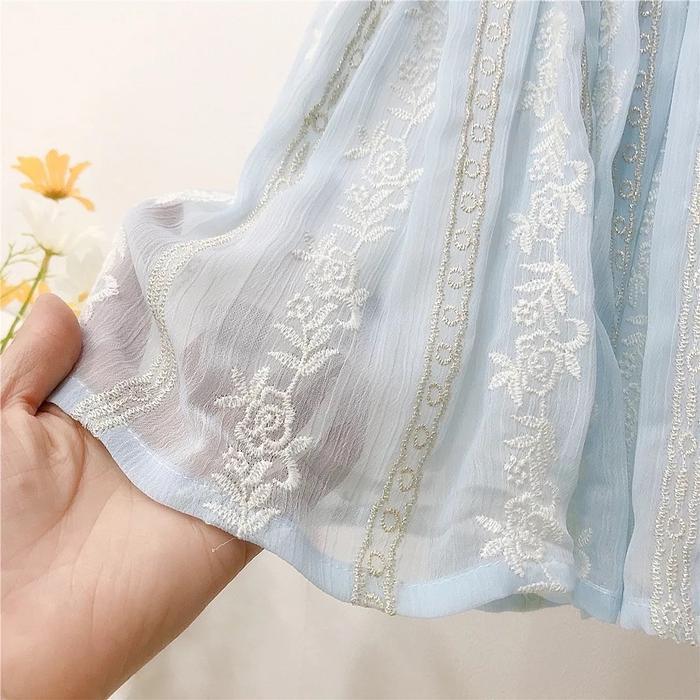 Dress Noni Ue Ala Putri Kerajaan | Gaun Biru Muda Kombinasi Putih Brukat | Style Anak Perempuan Angg