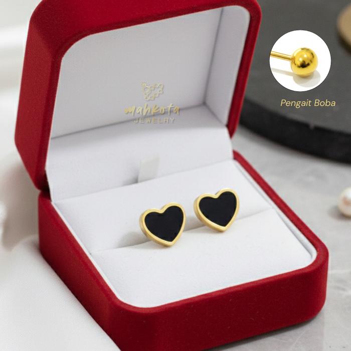 A145 Anting Titanium Wanita Liontin Love Black Glow Kece Lapis Emas 18 KGP