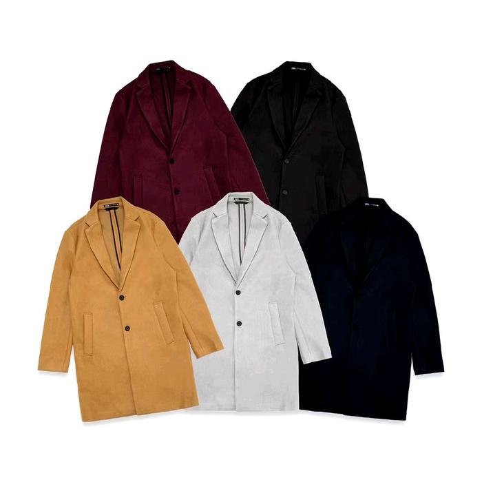 Long Coat Zr Two Buttons Soft Warm Material Pria - Trench Coat Pria