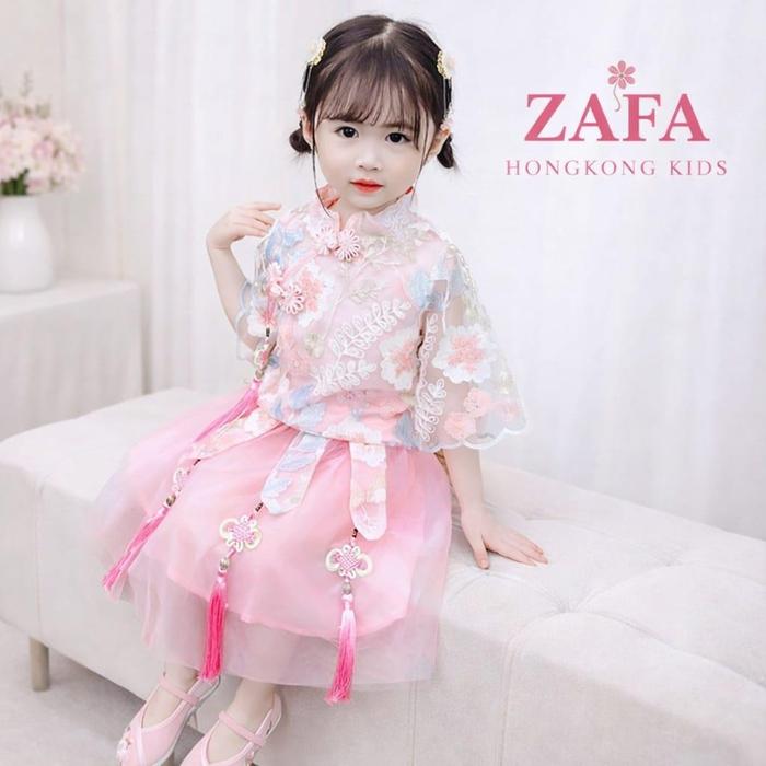 Cheongsam Anak Perempuan 2in1 Premium – Set Hanfu Modern Rok Tulle Bordir Import