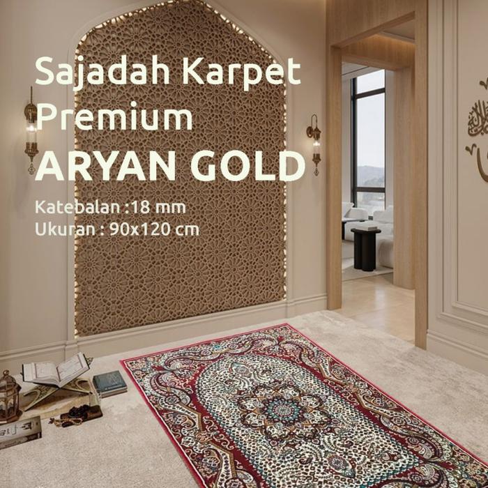 ARYAN GOLD Sajadah Imam Karpet Premium Ukuran 90x120 cm Kualitas Tinggi dengan Ketebalan 18 mm