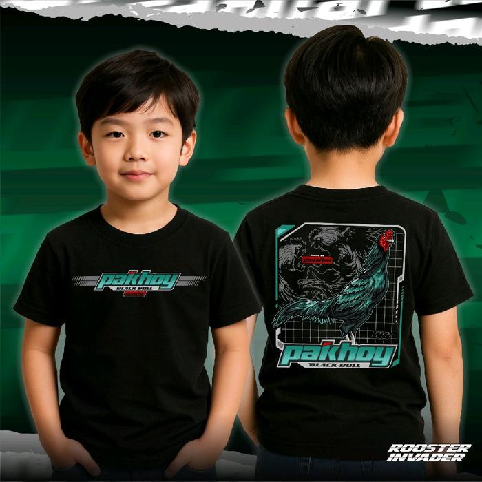 Kaos ayam bangkok pakhoy blackbull untuk anak hitam katun combed 24s Fightingcock V3 kids