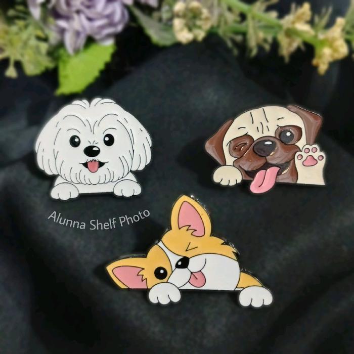 Pin Enamel Cute Puppy Dog Lover | Samoyed Corgi Bulldog Shih tzu Border Collie | Anjing Lucu Anabul 