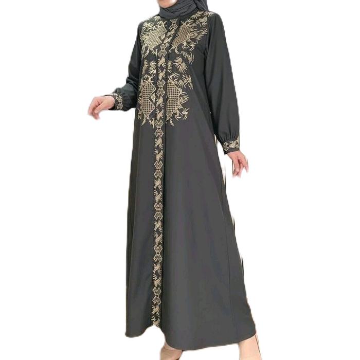 Malaya Abaya Gamis Azizah Madina Bordir bahan katun Toyobo impor halus dan adem warna Hitam  Putih N