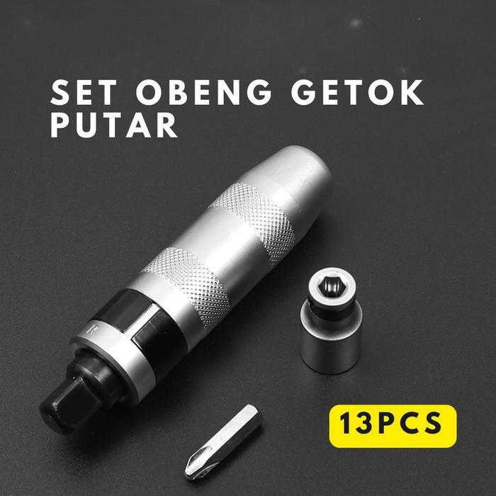 Obeng Ketok Impact Screwdriver Set 13 pcs 1/4 inch Putar Getok Bit Driver Drill Vessel Heavy Duty