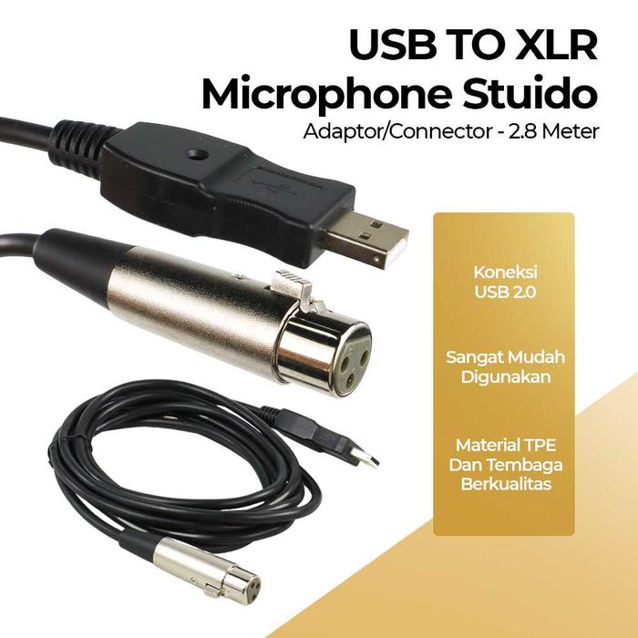 Kabel USB to Mikrofon XLR Microphone Studio Audio Adapter Connector 2.8M 2.8 Meter M Kabel USB to XL