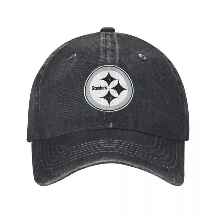 Black and White Steeler Logo Baseball Caps Vintage Denim Washed Headwear Unisex Style Outdoor Runnin