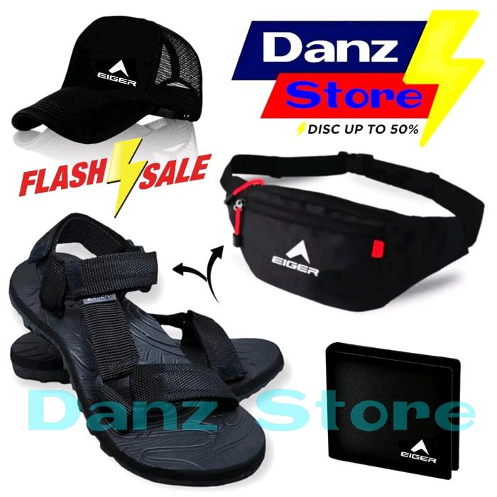 Paket Komplit 4 Pcs Produk Eiger Berkualitas | Sandal • Tas • Topi • Dompet | Sendal Gunung Outdoor