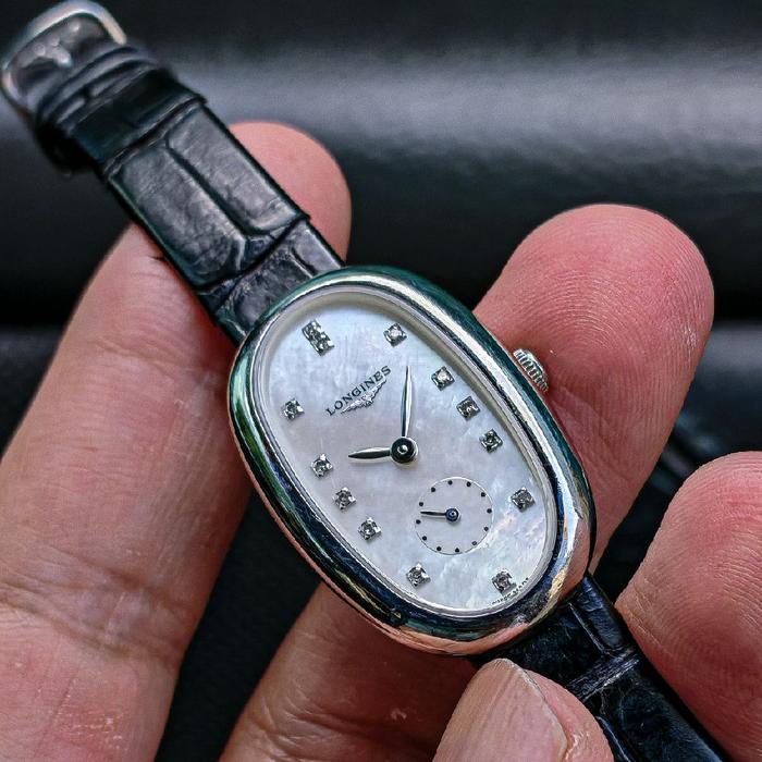 Longines Symphonette white mother of pearl MOP Dial diamond indexes Quartz all original Classy Luxur