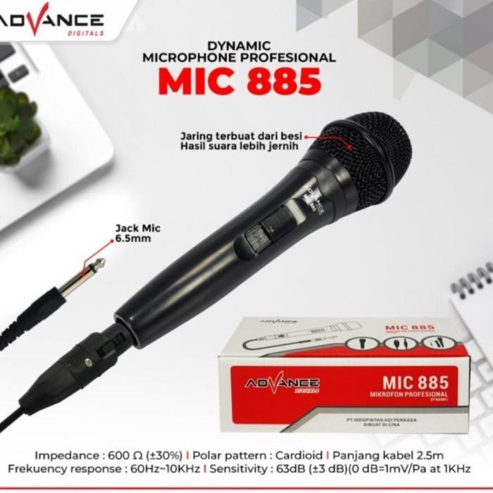 Advance MIC-885 Single Profesional Dynamic Microphone Speaker Kabel