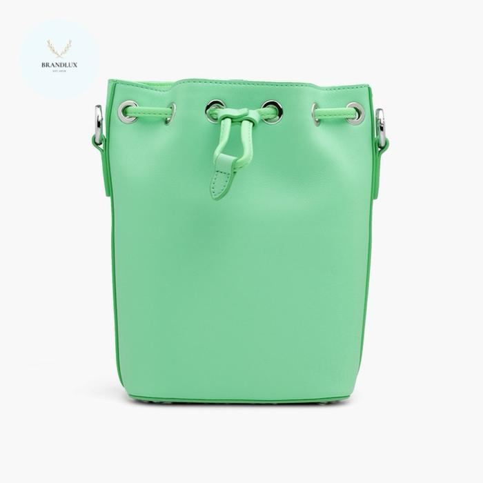 MCM MINI DRAWSTRING BUCKET BAG IN SUMMER GREEN WITH CHAIN HANDLE