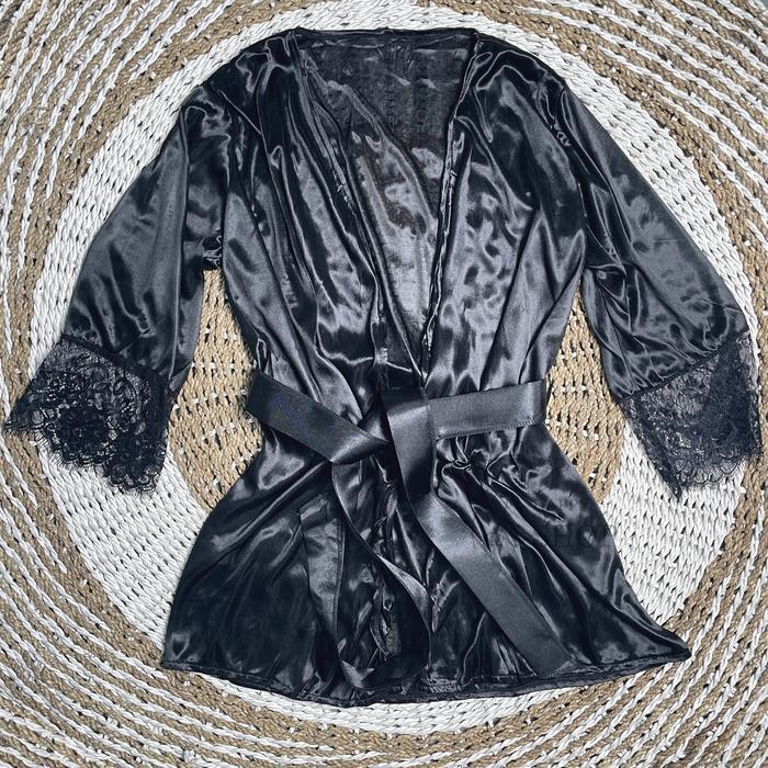 [ Happy Girl Shop ] Kimono Malam Jubah Lingerie Nightwear Jumbo Looks Elegan Mewah Type Long Sleeve 