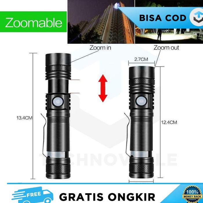 SENTER LED SERBAGUNA ZOOMABLE ALUMINIUM USB RECHARGEABLE TAFFLED P15