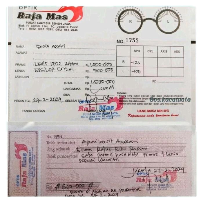 Nota Optik | Kwitansi Pembelian Kacamata | Bon Kacamata