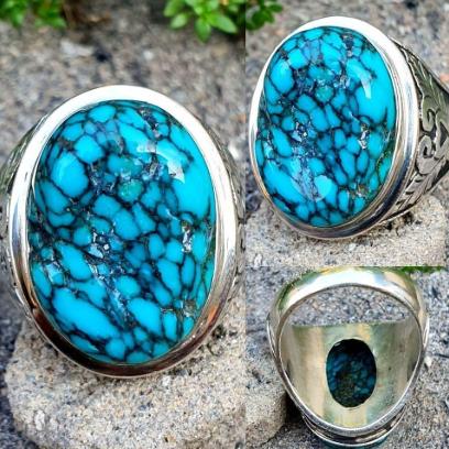 Akik Cincin Batu Natural Turquoise Pyrus Pirus Tibet Hubei Xinjiang Biru Fancy Royal Blue Lawas Urat