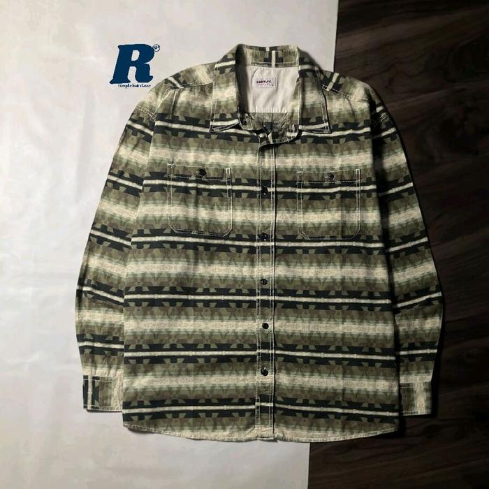 Kemeja Lengan Panjang Flannel Shirt Navajo Double Pocket SMITHS AMERICAN Size 4L fit XXXXL Unisex Bi