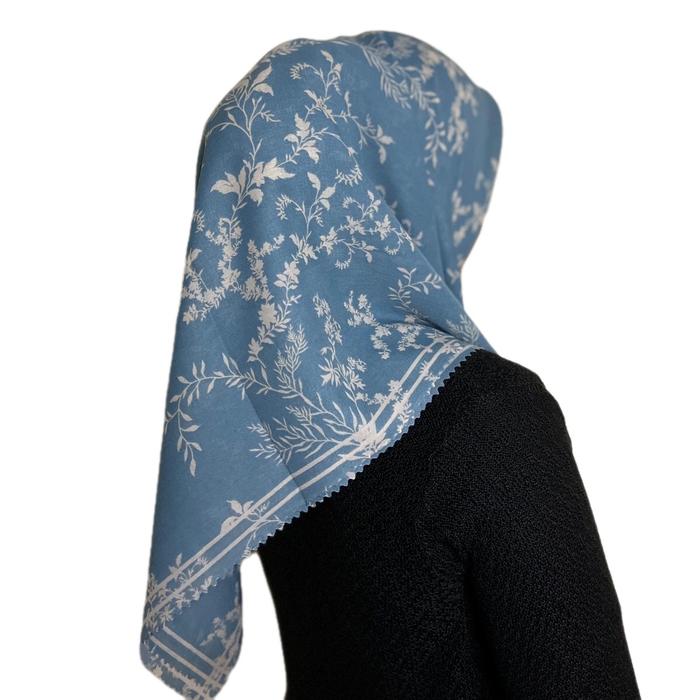 Hijab Premium Hijab Voal Motif Bunga Hijab Segi Empat Voal Hijab Biru Wardah Motif Bunga