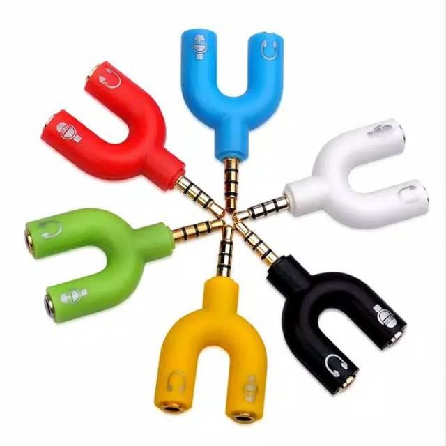 Konektor Jack Y Splitter U Aux 3.5MM Ke Audio Headset & Mic Splitter