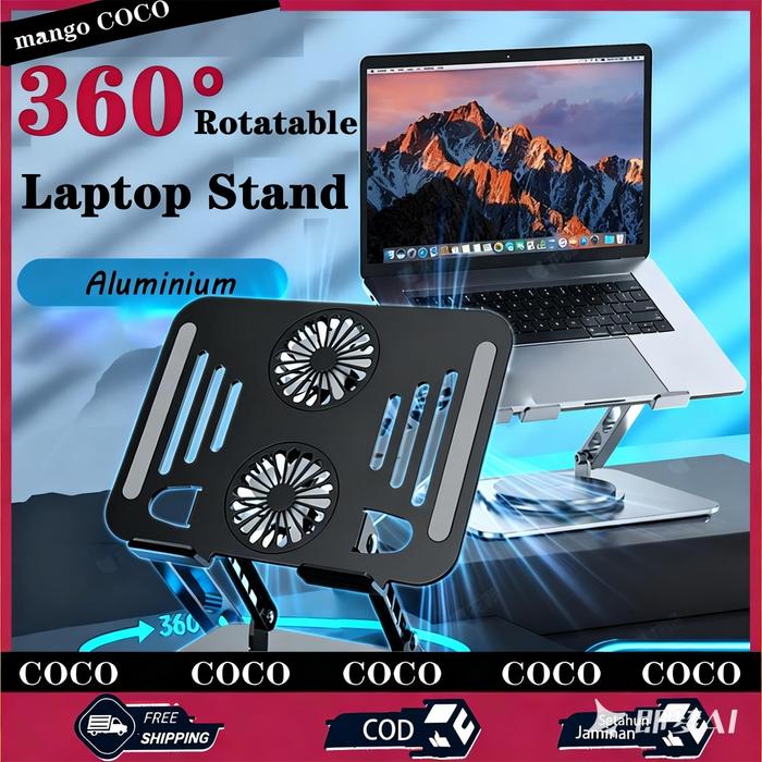 Stand Cooler Laptop 720° Rotatable Aluminium Fan Cooler Cooling Pad Laptop Lipat Portable/Pendingin