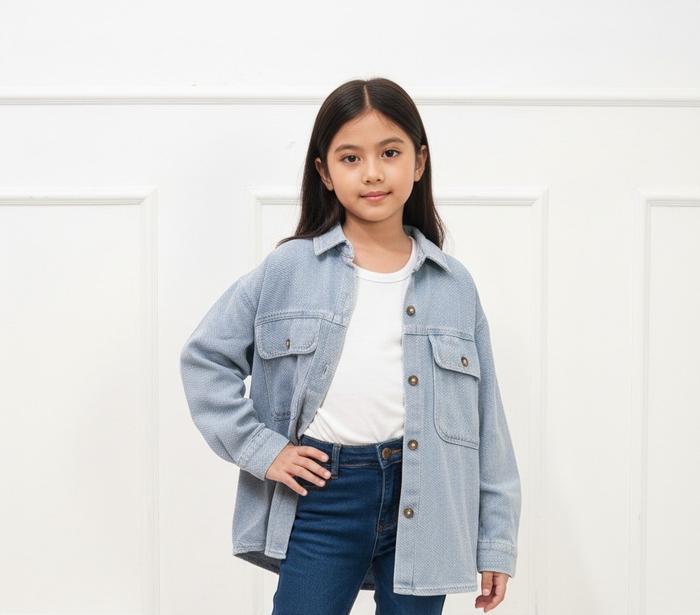 jaket anak | jaket jeans anak perempuan | Jacket girl twin tiple pocket Ball 350-49