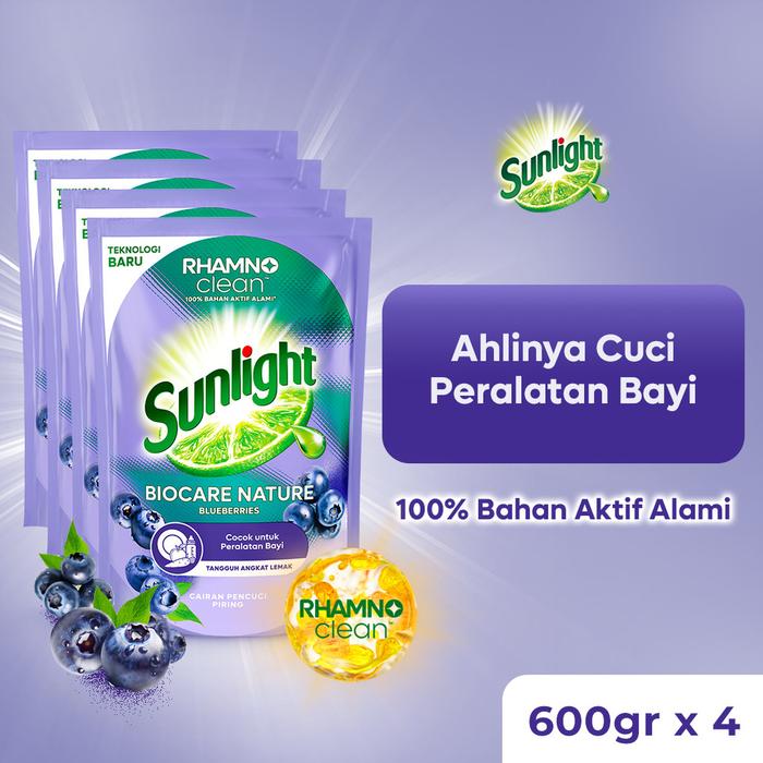 Sunlight Biocare Nature Sabun Cuci Piring 600gr X4 - Sabun Cuci Botol Bayi
