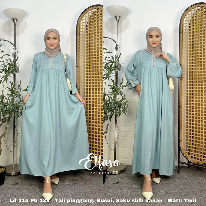 Elfasa miidi dress Lengan 3/4 yang paling banyak dicari twill premium Rayon Bordir Mewah Tebal Wanit