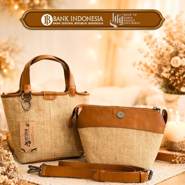 Arcisu Aruna Leather Jute Bag Wanita
