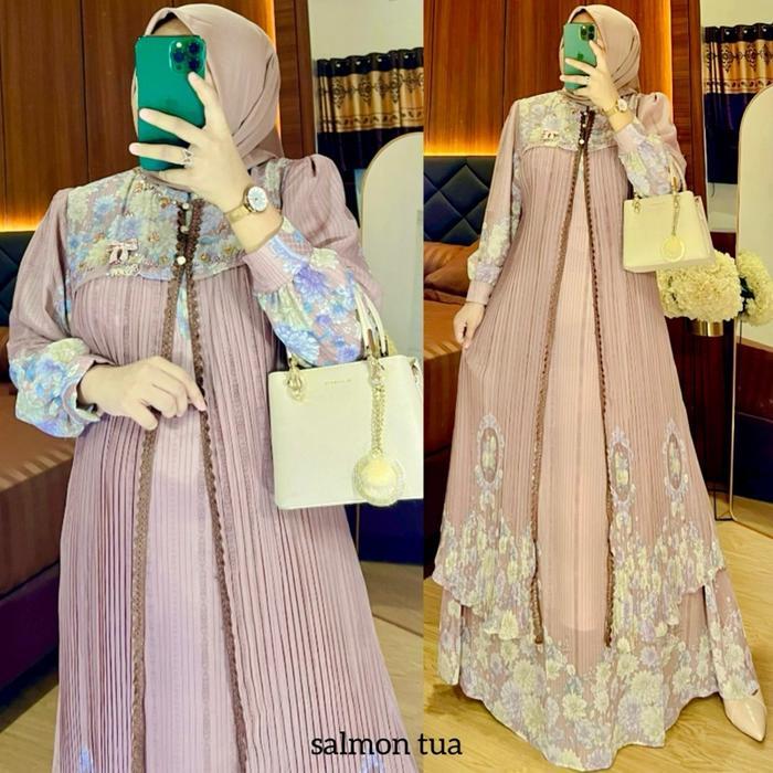 Avasya Dress ,Gamis rompi lepas pasang,Payet mutiara mewah plisket, Gamis avasya , Gamis pesta mewah