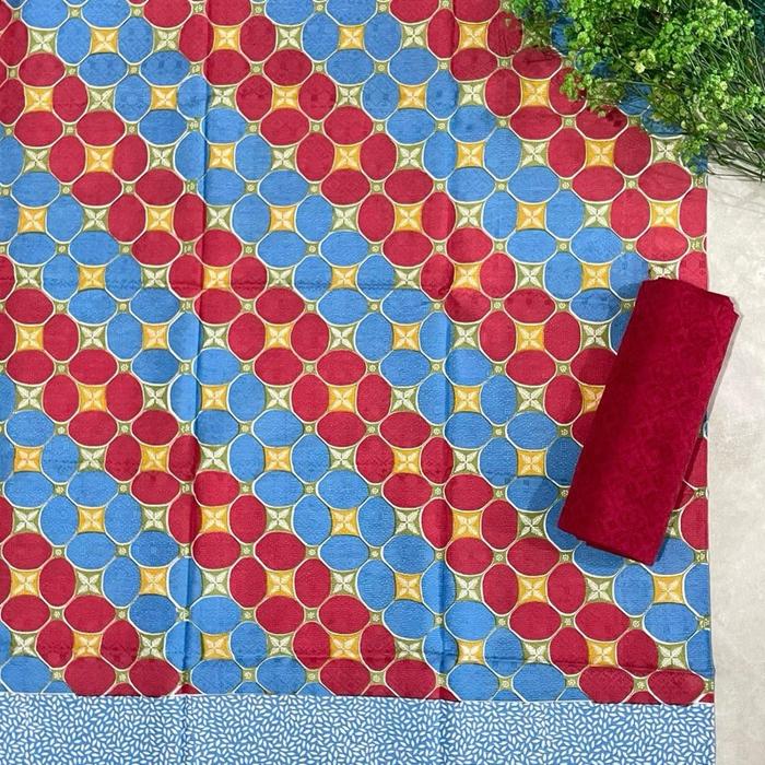 Kain batik doby pastel kawung set doby polos