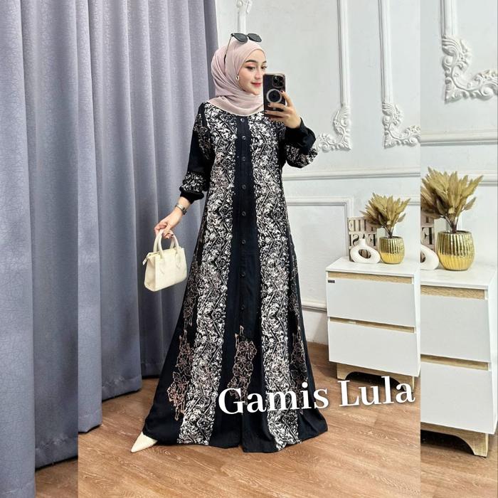 BATIK JERUK MAS - Gamis Etnik Motif Batik Modern PB 140 Kain Twill Busui dan Wudhu Friendly Ada Tali