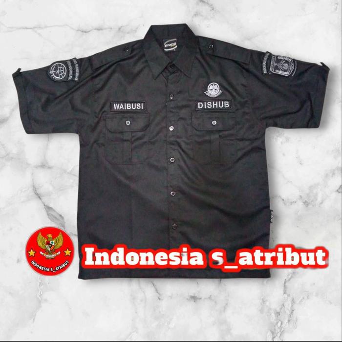 BAJU  DISHUB PENDEK/ KEMEJA DISHUB PENDEK/ SERAGAM DISHUB PENDEK WARNA HITAM FULL BORDIR TIMBUL