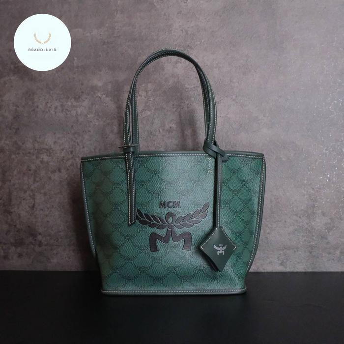 MCM HIMMEL MINI TOTE BAG CANVAS YELLOW GHW PINK GHW GREEN SHW