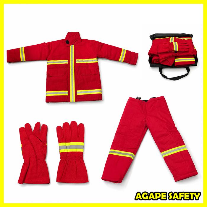 Baju Pemadam Kebakaran Set Lengkap Baju Celana Sarung Tangan + Tas β Baju Celana APD Reflective Mera