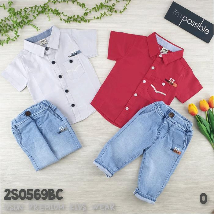 Setelan uson anak laki-laki/setelan kemeja import uson/setelan jeans anak uson/setelan usia 3m-5m/se