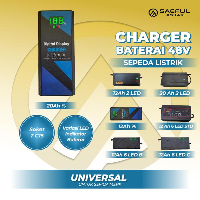 Cas Pengisi Daya 48V 12Ah / 48V 20Ah / 48V 30Ah Charger Sepeda Listrik Motor Listrik Universal