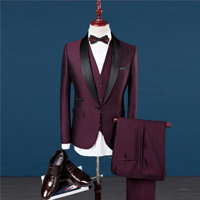 Pengantin pria Pakaian Suits 2 Warna Merah Biru 3pcs/set Men Jas