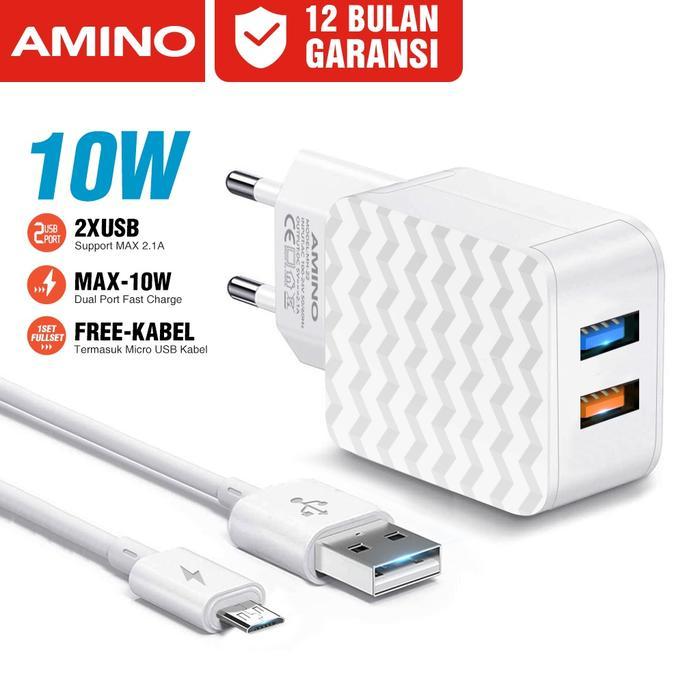 AMINO 2.1A 10W USB 2 Port Micro USB Quick Charger Adaptor MH-22