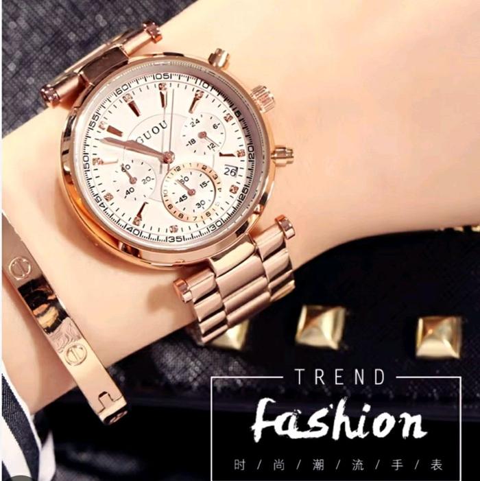 GUOU ORI Jam Tangan Wanita Elegant Tali Rantai Rose Gold Trend Fashion untuk Gaya Anda