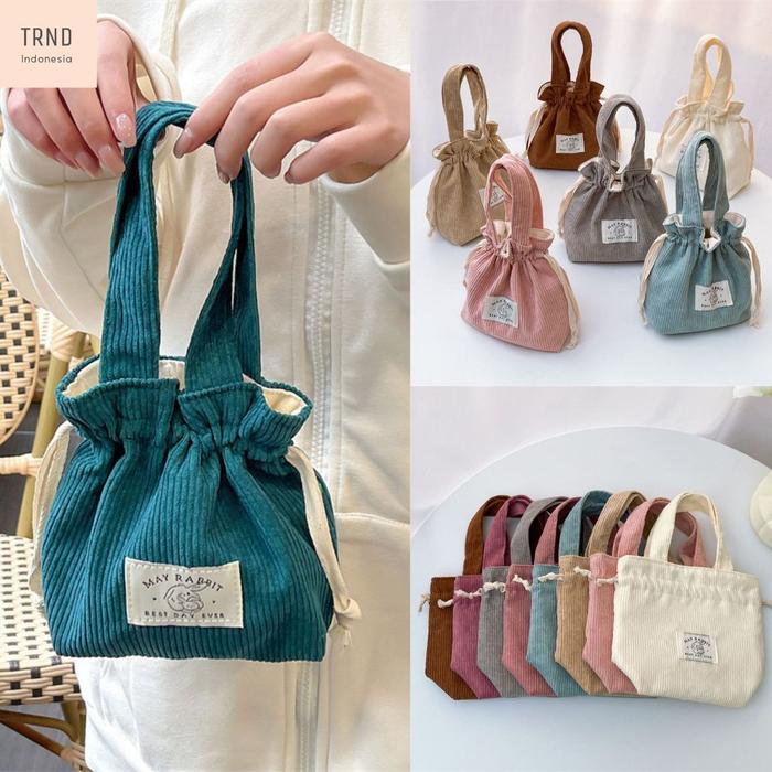 PREMIUM (READY) terjamin Pouch Serut Lucu Corduroy Tas Kecil Serut Make up Tas Wanita Mini Import Ke