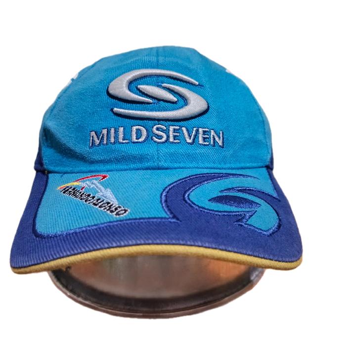 Topi Renault F1 Team berwarna biru dengan bordir logo Mild Seven dan nama pembalap Fernando Alonso
