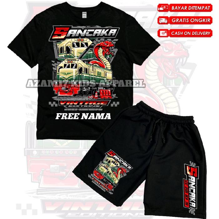 Setelan Kaos Celana Pendek Anak Kereta Api Mania Kereta Sancaka Free Nama / Setelan Kaos Boardshort 