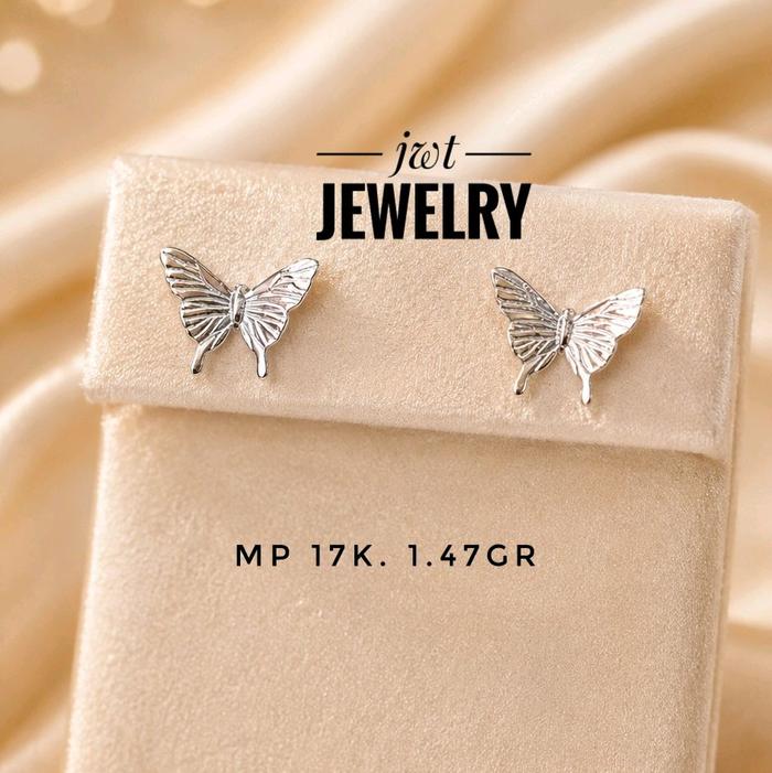 Giwang Tusuk Anting Emas Mas Putih 17k Kupu Kupu Cantik Rosegold