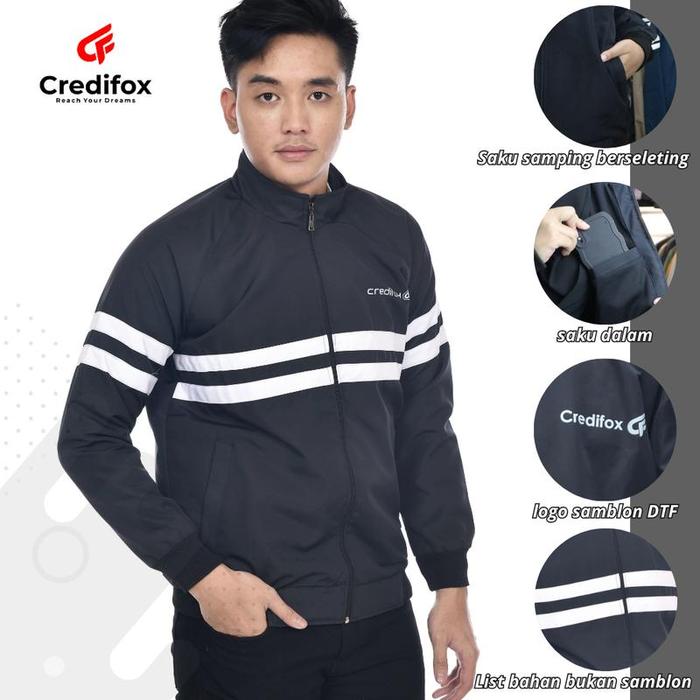CREDIFOX Jaket tracktop pria / jaket casual pria / jaket tracktop casual / credifox strip white / ja