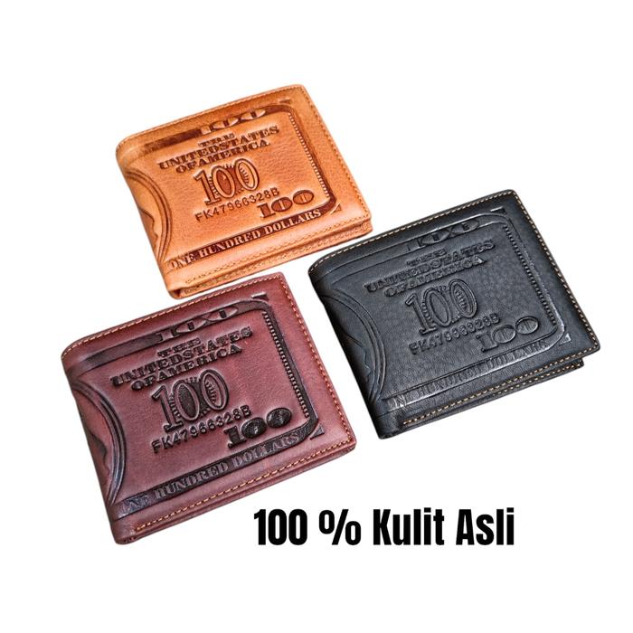 Dompet Pria Motif Uang Dollar Bahan Kulit Asli Tahan Lama