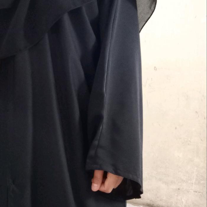 abaya hitam kain nida polos kancing cetik adem lembut