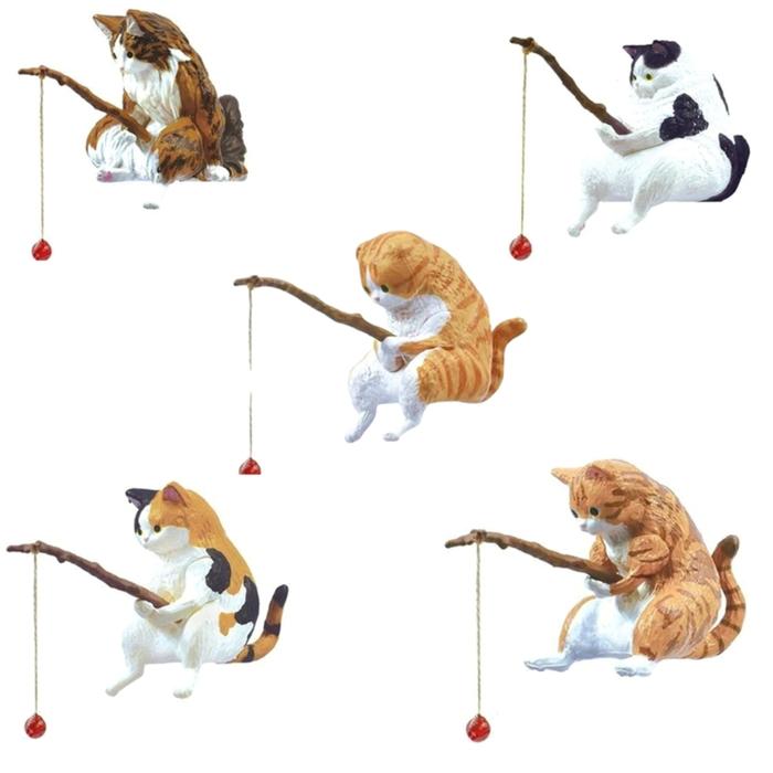 Animal Aquarium Decorations Miniature Fishing Cat Figurines Set Safe