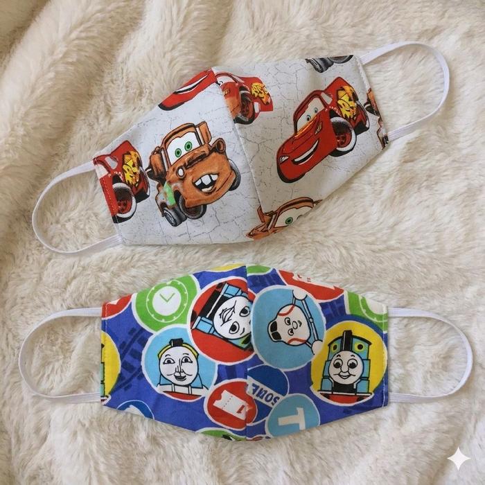 Mlylo masker motif Cars mc queen & Thomas kereta 3ply masker anak laki-laki motif mobil karakter mob