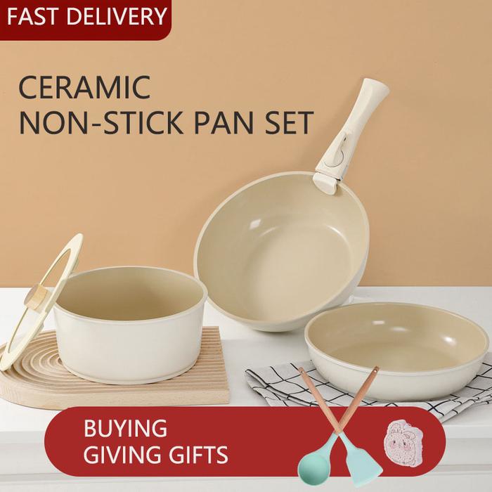Ceramic Frying Pan Cookware Set Removable Non Stick Egg Pancake Steak