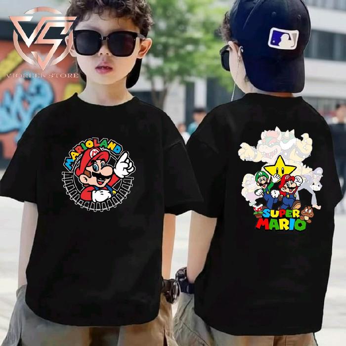 atasan anak baju kaos anak baju depan belakang katun combed premium baju mario land unisex size leng