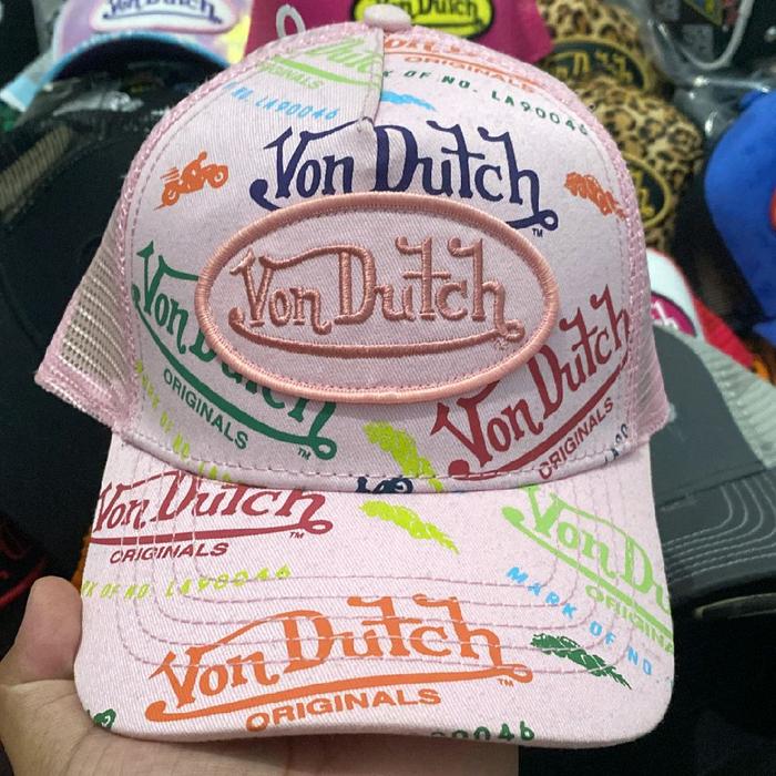 Von Dutch Pink All Over Print Mesh Trucker Hat One Size